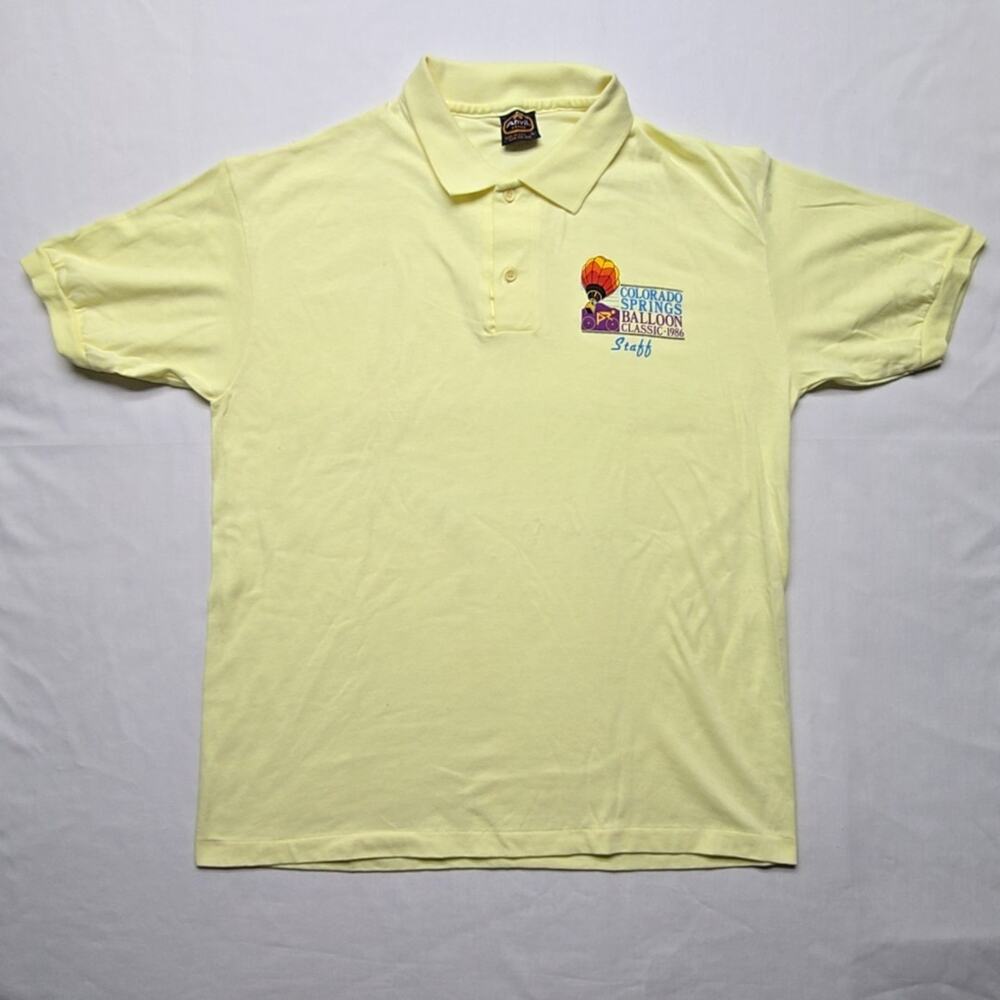 Vintage Colorado Springs Balloon Classic Polo Anvil Yellow Mens Large Shirt 80s